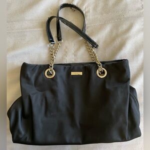 KATE SPADE NY Black Nylon/Patent Leather Gold Chain Satchel/Tote/Shoulder Purse